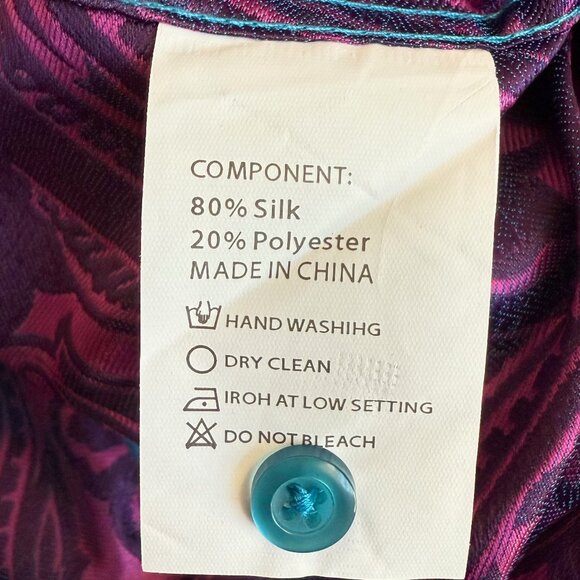 NWT Barry.Wang Silk Blend Blue Pink Paisley Long Sleeve Button Down Size M - Picture 7 of 7